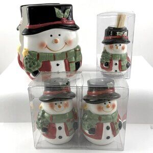 Christmas Snowmen Kitchen Set Hand Painted Ceramic Accessories 4 Holiday Pieces